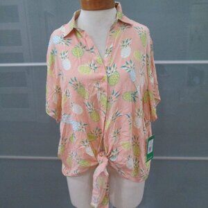 Tipsy Elves Women's "Pina Colada" Hawaiian Shirt Short Sleeve